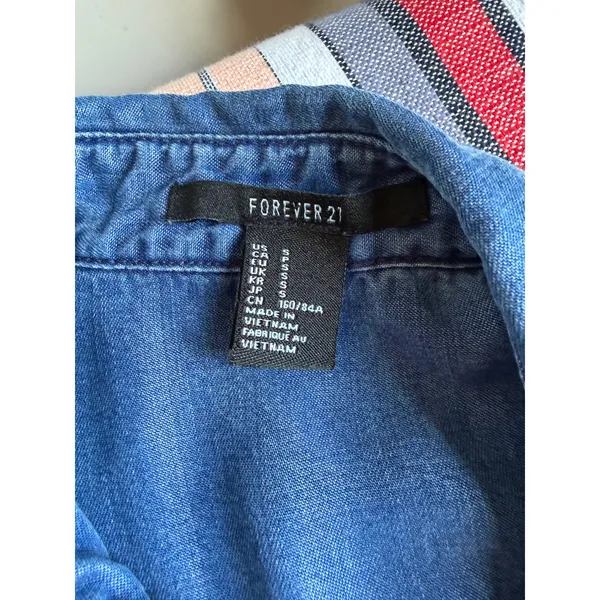 Western Snap Tencel Lyocell Front Chambray Shirt Studded Collar Small - Image 5