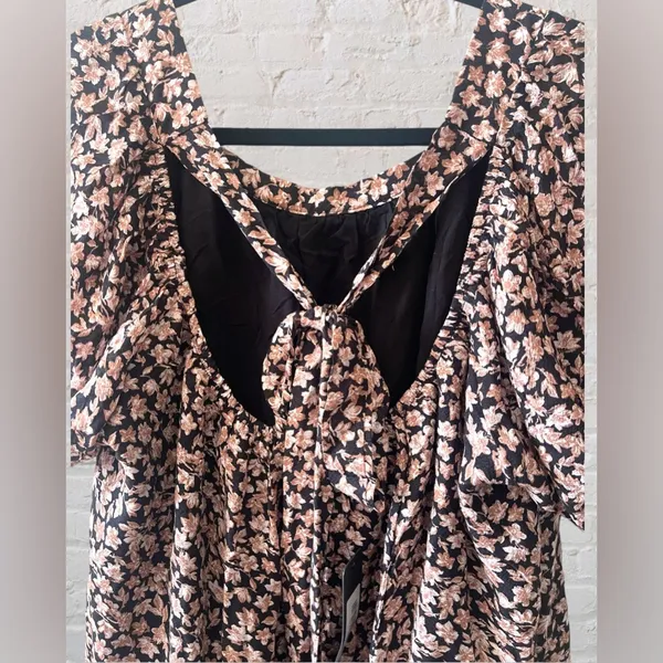 Aletta Flowy Babydoll Dress Sz Med Mini Black Floral Puff Short Sleeve NWT - Image 7