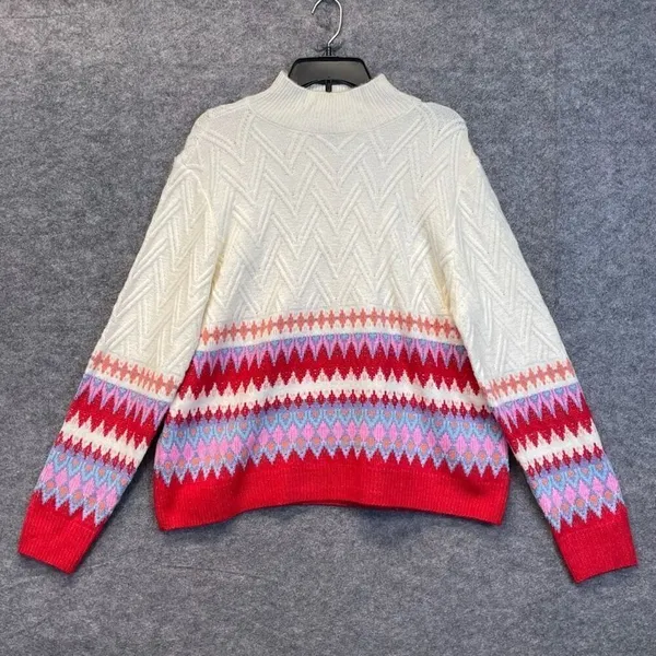 NWT ST. JOHN'S BAY Sweater Women’s XL Multicolor Fair‎ Isle Cable Knit Pullover - Image 4