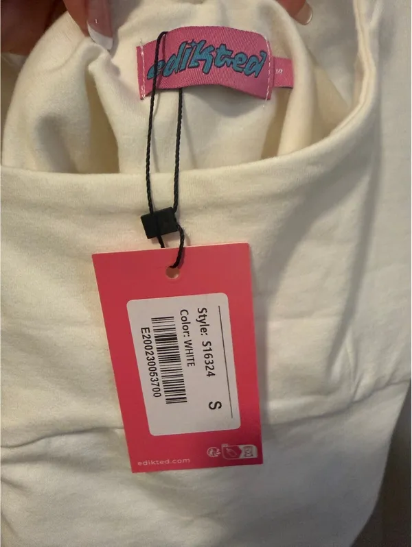 edilkited White Crop Tank Top with Back Bow Tie, Size Small - Image 4