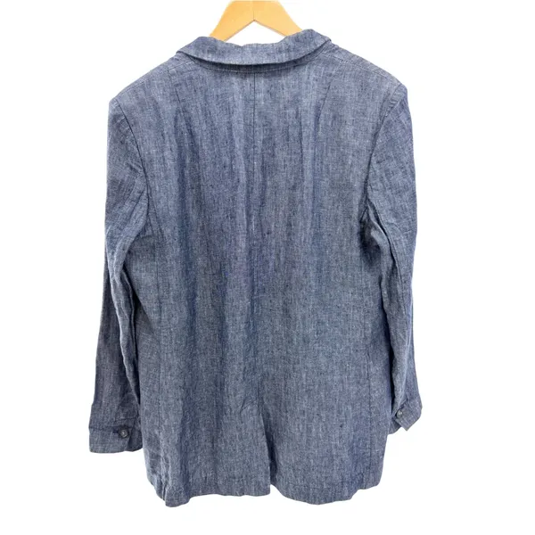 Banana Republic 100% Linen Blazer Jacket Blue Chambray Sz 14 Summer Coastal - Image 4