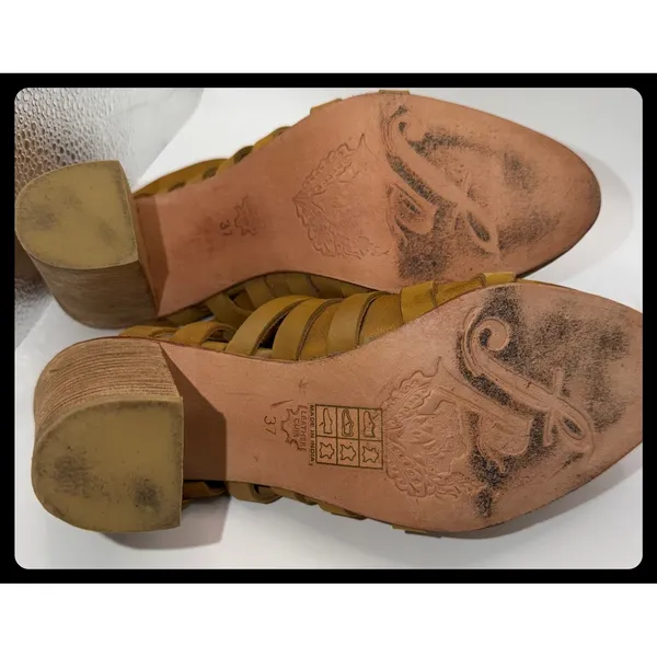 Free People Byron Brown Suede Strappy Mules Women 37 Tan Leather Block Heel Boho - Image 6