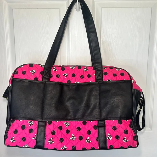 Betsey‎ Johnson Pink French Bulldog Polka Dot Quilted Duffel Bag Weekend Travel - Image 7