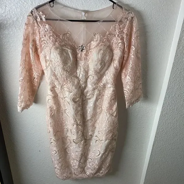 Pink Cocktail Dress - Intricate Beautiful Beading Approx Size 4 - Image 2