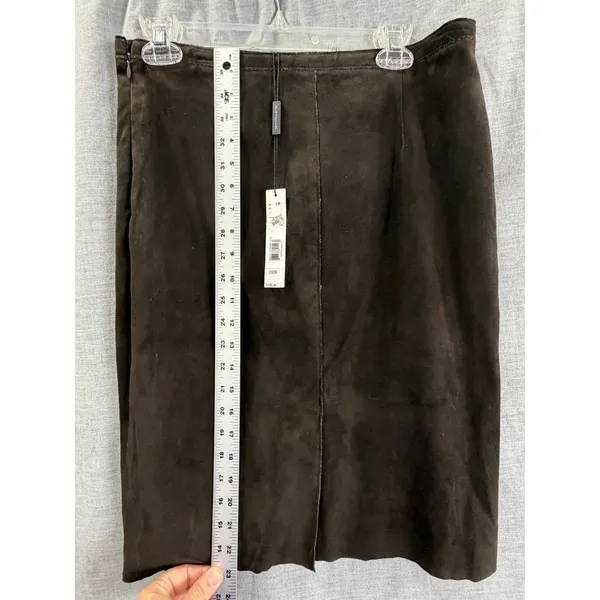 NWT Elie Tahari Dark Brown Suede Pencil Skirt 10 Kim‎ Midi Leather Luxe Academia - Image 13