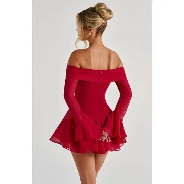 NWT Babyboo Nerissa Red Ruffle Bell Long Sleeve Romper Playsuit Womens Size M - Image 5