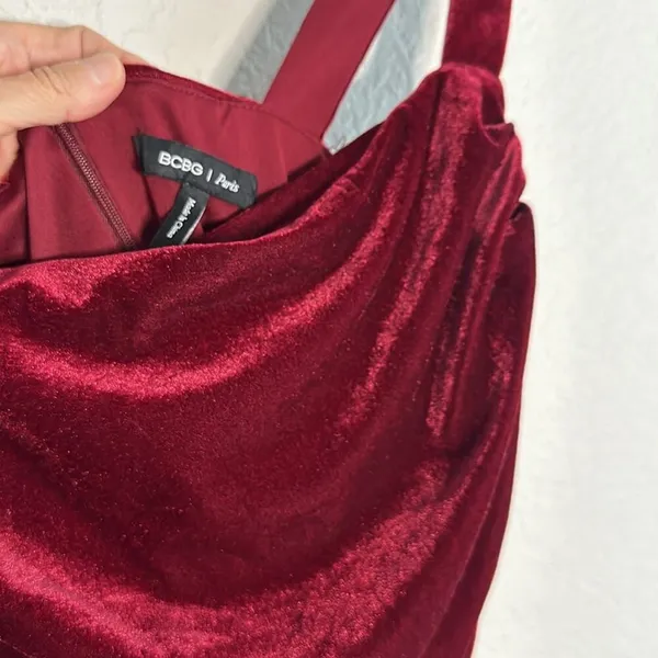 NEW BCBG Paris Burgundy Wine Velvet Jumpsuit Holiday Vampire Fall Wide Leg - Image 6