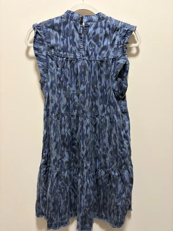 Anthropologie Jenee Tiered Tunic Dress Blue Animal Print Denim Size XS - Image 3