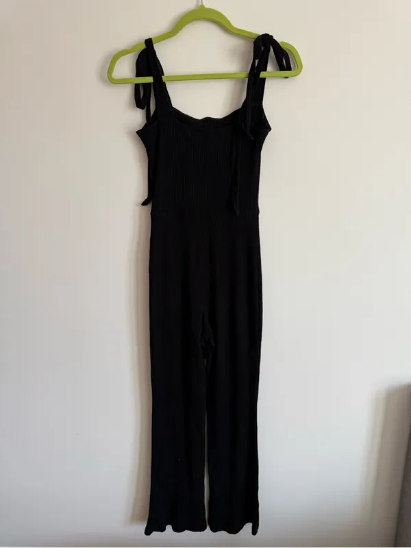 Reformation Wesley Ribbed Jumpsuit Tie Straps in Black Size Small - Image 4
