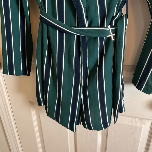 Rules of Etiquette Green & Navy Striped Blazer Romper Size Small NWT - Image 6