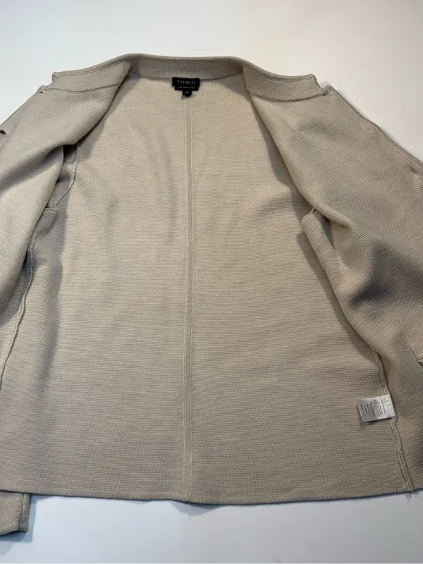Talbots Pure Marino Wool Beige Crewneck Button-Front Cardigan - Image 5