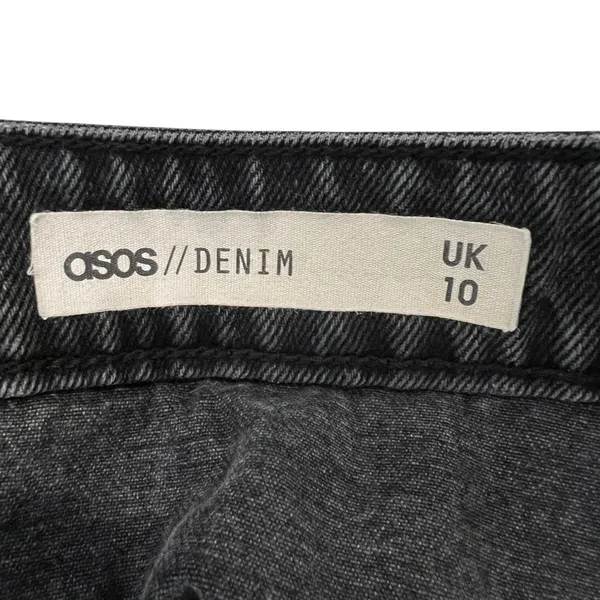ASOS Denim Wrap Front Solid Mini Skirt Washed Black Grunge A-Line Size 6 - Image 4