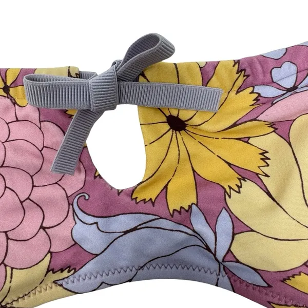 Aerie Bandeau Cut Out Bikini Top Dainty Bow Floral‎ Retro Purple Pink Size S - Image 3