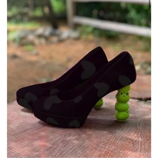 Pocketbean Retro Funky Black Heart Print Froggy Heel Shoes 9 - Image 2