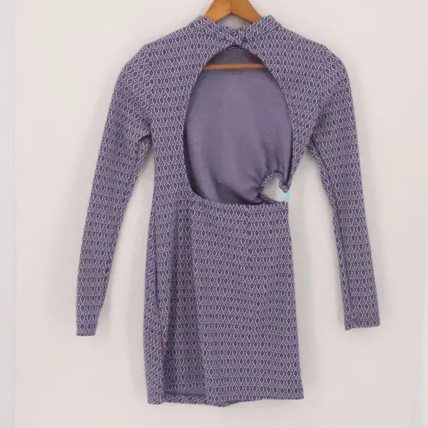 Zara‎ Geometric Knit Cutout Mini Dress Womens Size XS Purple Open Back Mod Retro - Image 6