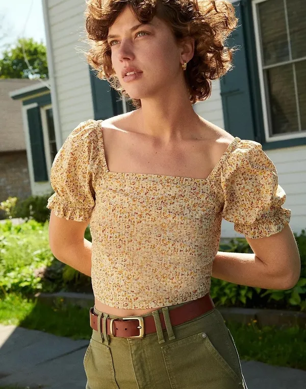 Madewell Hopewell-Puff Sleeve Crop Top In Cottage Garden- Sz Sm - Image 5