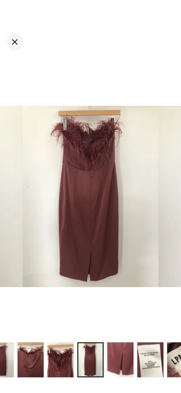 LPA Strapless Feather-Trim Midi Dress - Image 6