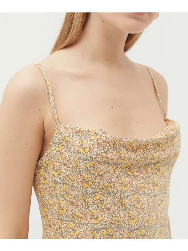 Urban Outfitters Trinity Cowl Neck Yellow Floral Slip Midi Dress - Size Small - Image 4