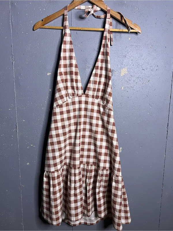 Free People Cecil Mini Dress in Brown Patina Combo Womens in size Large - Image 3