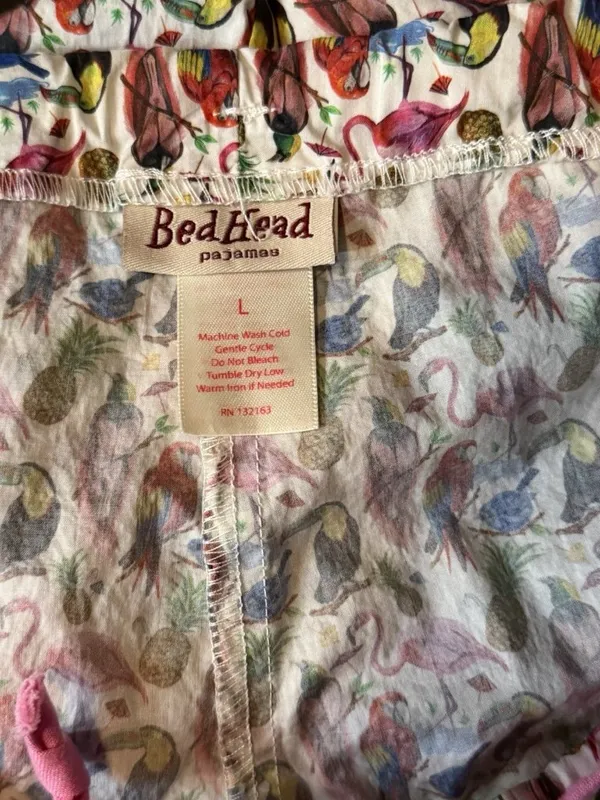 BedHead Pajamas Tropical Bird & Flamingo 100% Cotton Pajama Set Sz L Made In USA - Image 3