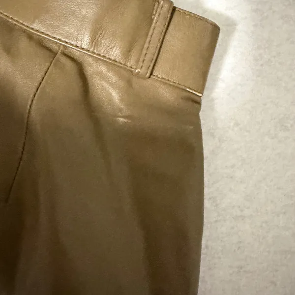 Toffs Vintage Tan Brown 100% Genuine Leather High Waisted Pleated Pants Size 10 - Image 4