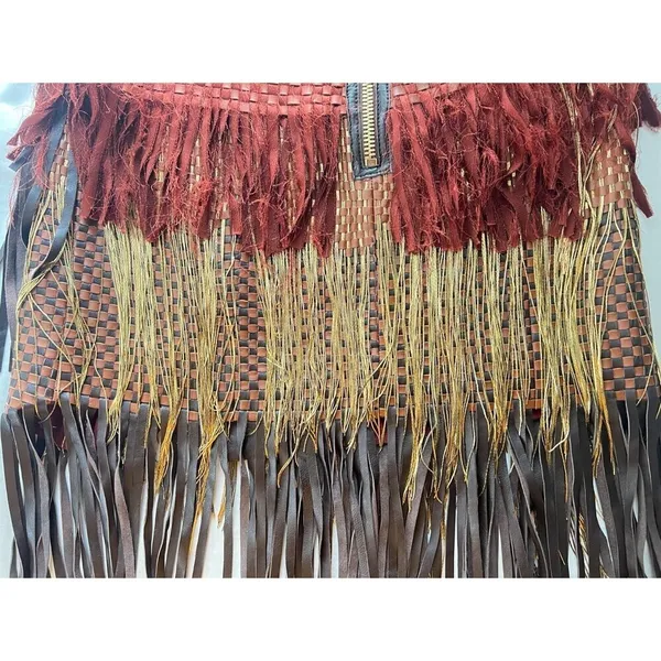 Balmain F17 Runway Skirt Brown Tribal Lamb Leather Fringe Brass Kendall Jenner - Image 11