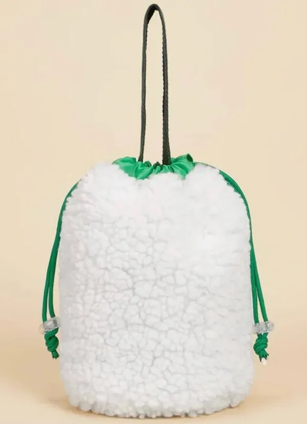 Christmas Tree Sherpa Drawstring Bag White - Image 10
