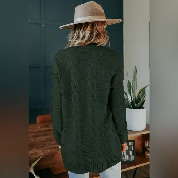 Merokeety NEW Green Long Sleeve Cable Knit Cardigan Sweater Fall Outerwear Pockets 2X - Image 2