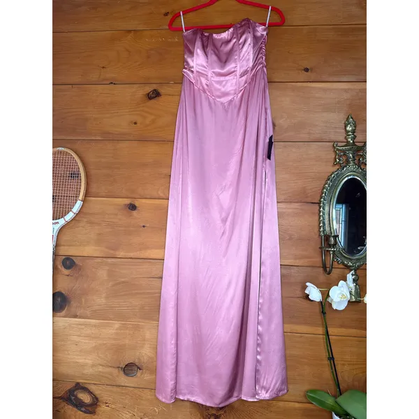 NWT Lulus Extraordinary Presence Pink Satin Strapless Maxi Dress Bridesmaid Sz M - Image 2