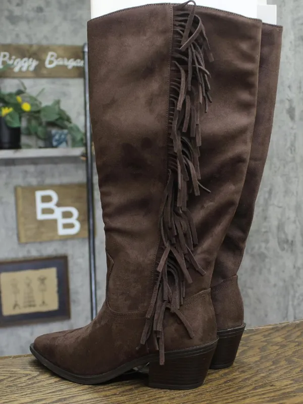 NWT Universal Thread Tall Fringe Western Boots Cowgirl Chocolate Brown 8.5M - Image 4