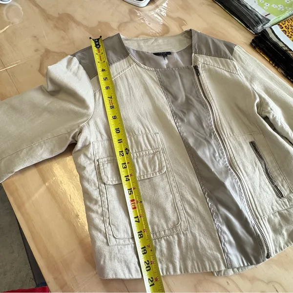 Apt. 9 Women’s Faux Leather Moto Style Zip Up‎ Jacket Windbreaker Cream Large - Image 11