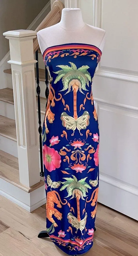 SheIn Colorful Vibrant Maxi Dress Strapless Blue Gold Multicolor New - Image 3