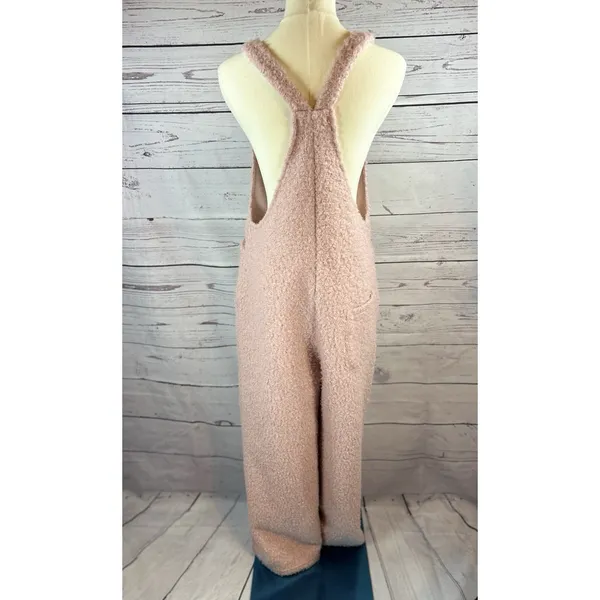 Halara Teddy Fuzzy Overalls Women M Pink Plush Wide Leg Romper Jumpsuit - Image 4