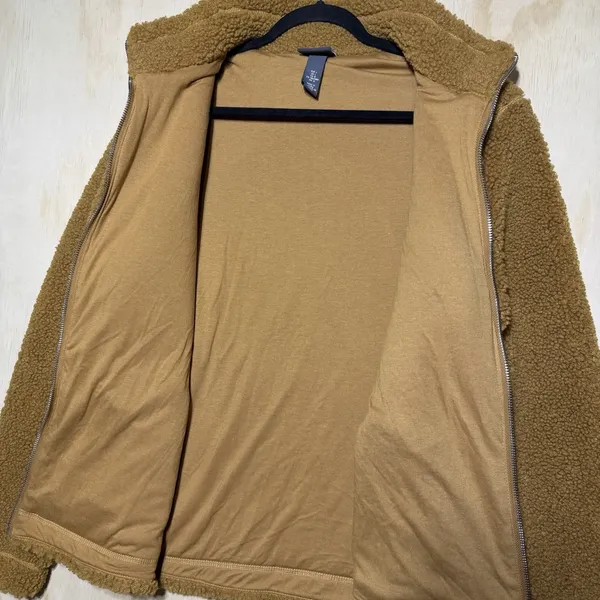 H&M Sherpa Fleece Jacket Men's Large‎ Brown Full Zip Teddy Coat Cozy - Image 7