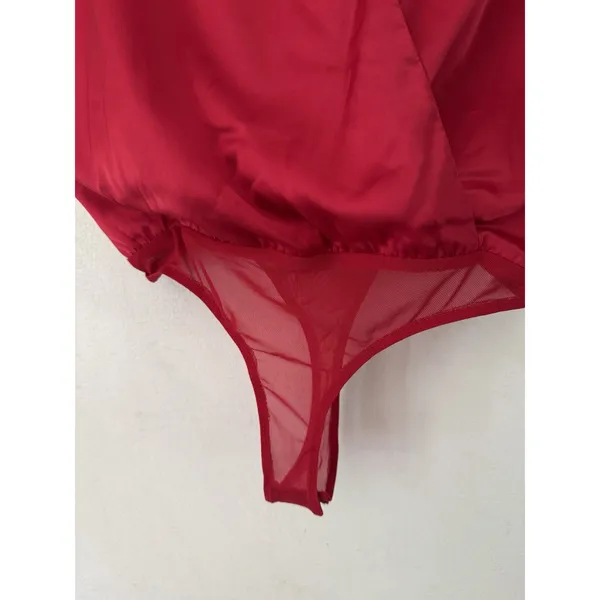 NWT Lulus Prize Winning Red Satin Faux Wrap Bodysuit Size Small - Image 7