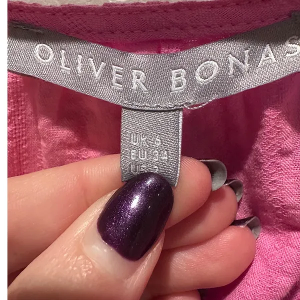 Oliver Bonas Puff Sleeve‎ Pink Blouse Size US 2 100% Cotton Preppy Barbie - Image 3