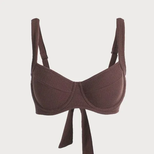 Berlook Solid Backless Underwire Bikini TOP ONLY 14 Brown Size M - Image 5
