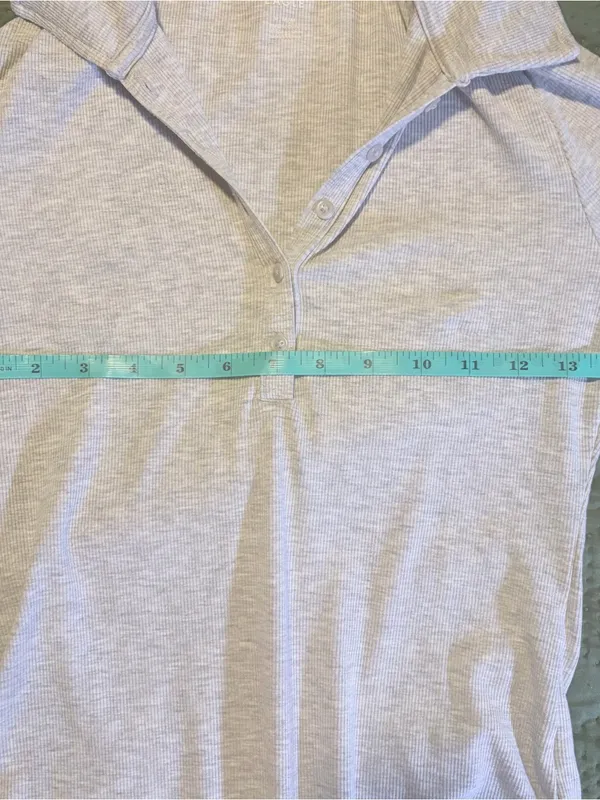 American Eagle Long Sleeve Henley Bodysuit Medium Grey Ribbed - Image 5
