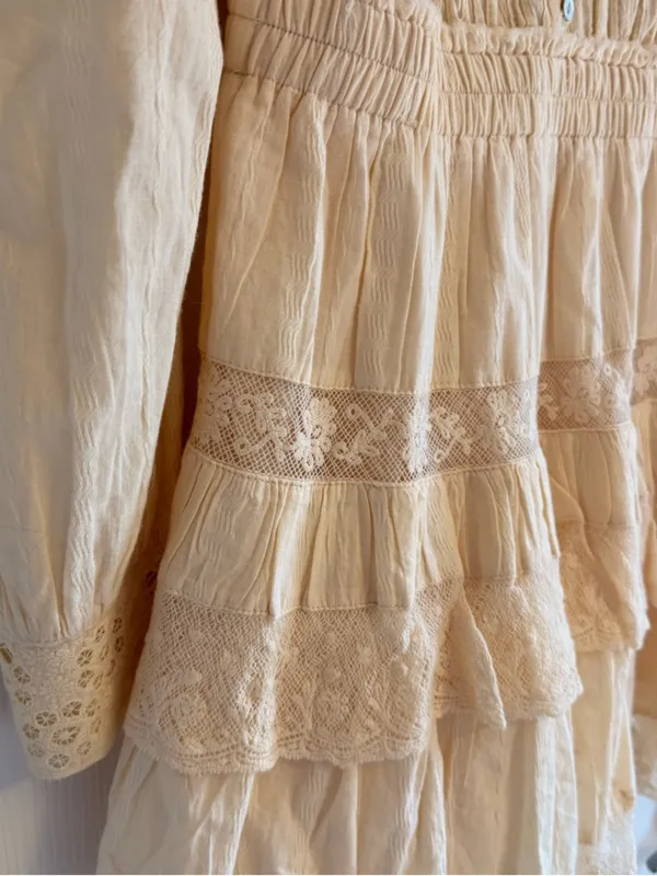 LoveShackFancy Santorini Mini Dress Small Cream Ivory Lace Ruffle Cottagecore‎ - Image 7