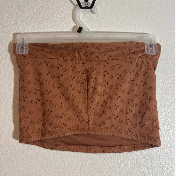 Aeropostale NWT Size Small Eyelet Embroidered Tube Top Brown Ditsy Floral Crop - Image 3
