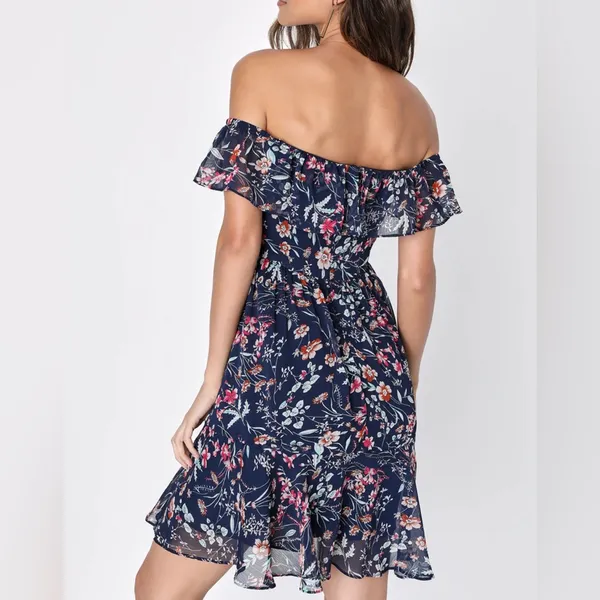 Like New Lulus My Favorite Floral Print Navy Blue Mini Dress in Women's Small - Image 2