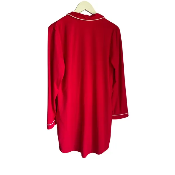 Red Button Front Nightgown Women's Medium Soft Pajama Sleep Shirt Pockets - Image 7