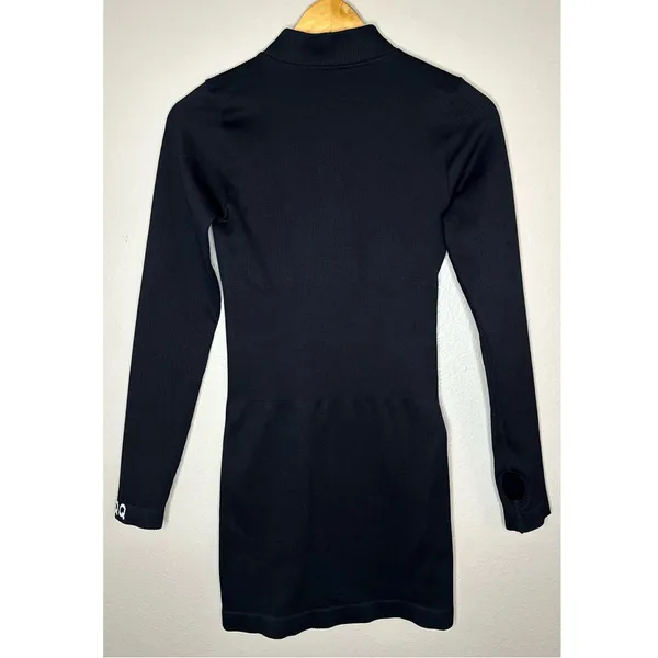 OQQ Fitted Black Mock Neck Long Sleeve Mini Dress Thumbholes - Image 8