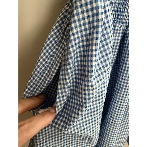 Maeve Smocked Rosette Drop-Waist Mini Blue Gingham Dress Women's Size XL - Image 8