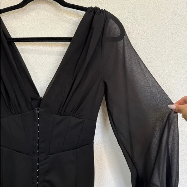 Windsor Black Corset Bodycon Mini Dress Sheer Sleeves Date Night Small - Image 7