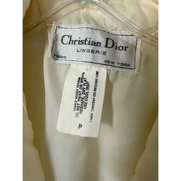 Vintage Christian Dior‎ Robe Womens Small Petite Yellow Quilted Satin Lace USA - Image 4