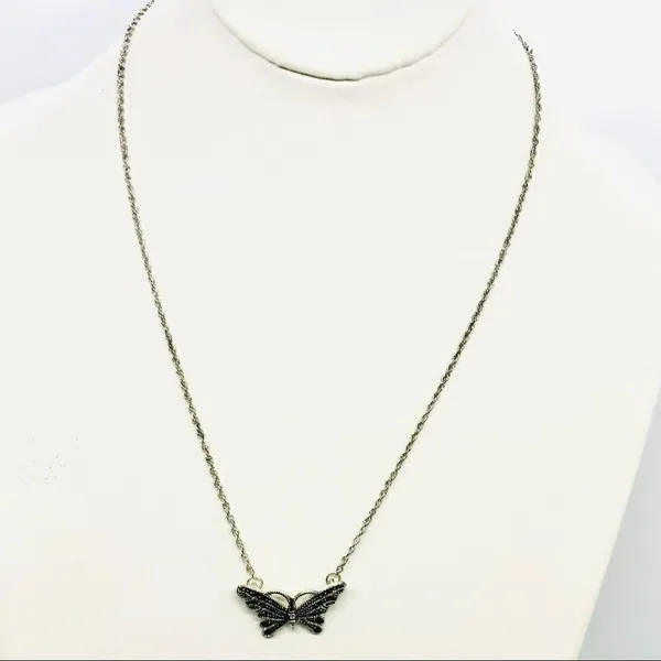 Marcasite Butterfly Dainty Chain Silver Necklace - Image 12