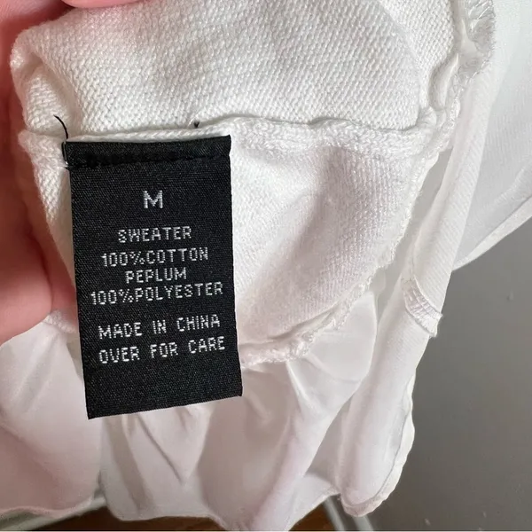 AB‎ Studio Women's Size Medium Cardigan Blouse Peplum Hem White Scoop Neck - Image 10