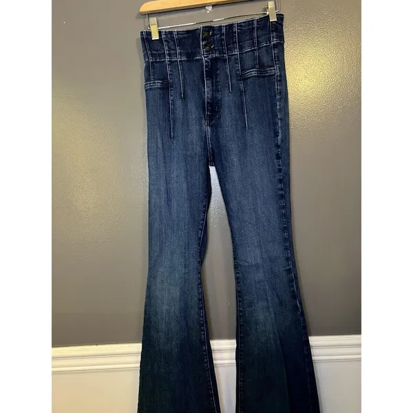 We The Free Jeans Women 29 Medium Blue High Rise Flare Paperbag Stretch Denim - Image 2