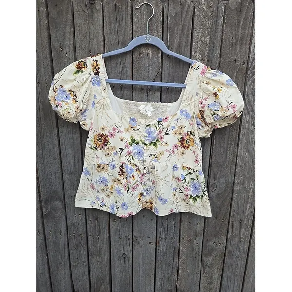 by Anthropologie Floral Corset Smocked Back Size Medium - Image 3